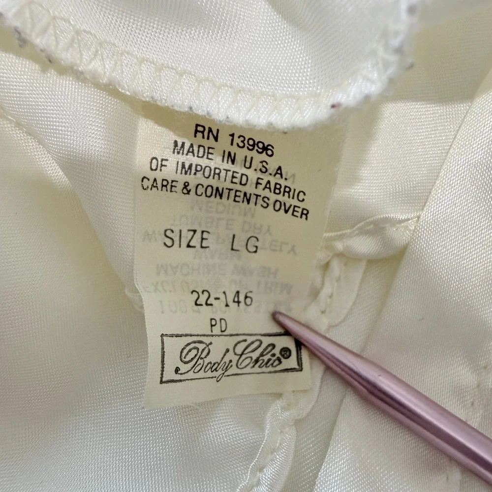 Vintage 80s 90s Body Chic Satin Full‎ Slip Chemise Nightgown Ruffle Trim Medium